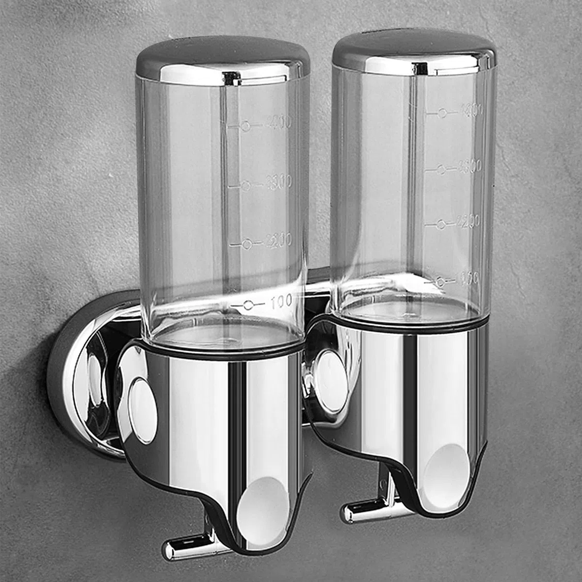 Dispenser di sapone manuale a 2 camere da parete per casa, bagno, cucina, hotel, ristoranti, dispenser per doccia e lozioni, trasparente