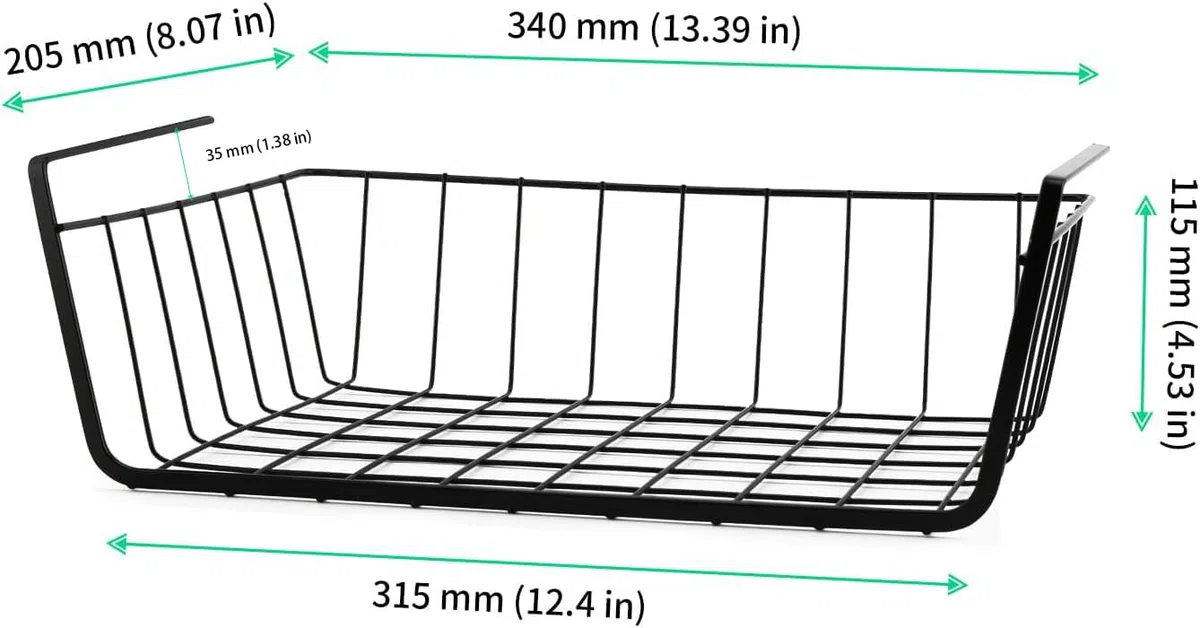 FUNSUEI 5 cesti portaoggetti sotto scaffale, 34 x 20,5 x 11,5 cm, cestello da appendere per cucina, ufficio, armadio, bagno
