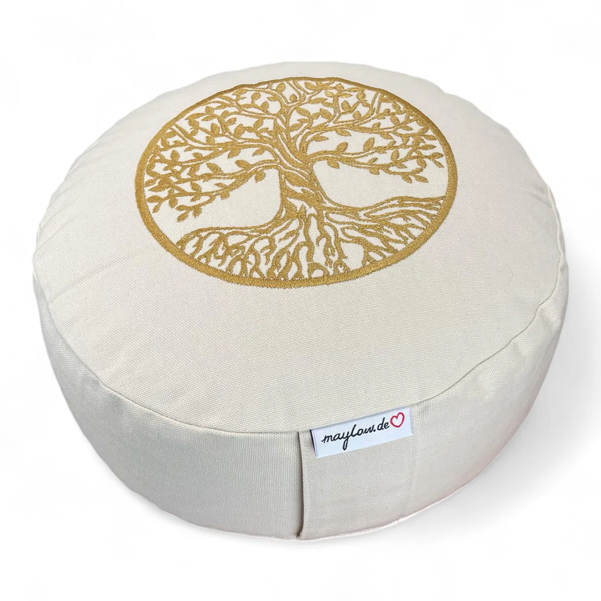 Cuscino da yoga per meditazione con ricamo albero della vita, 33 x 15 cm, riempito con farro – Rivestimento e fodera 100% cotone