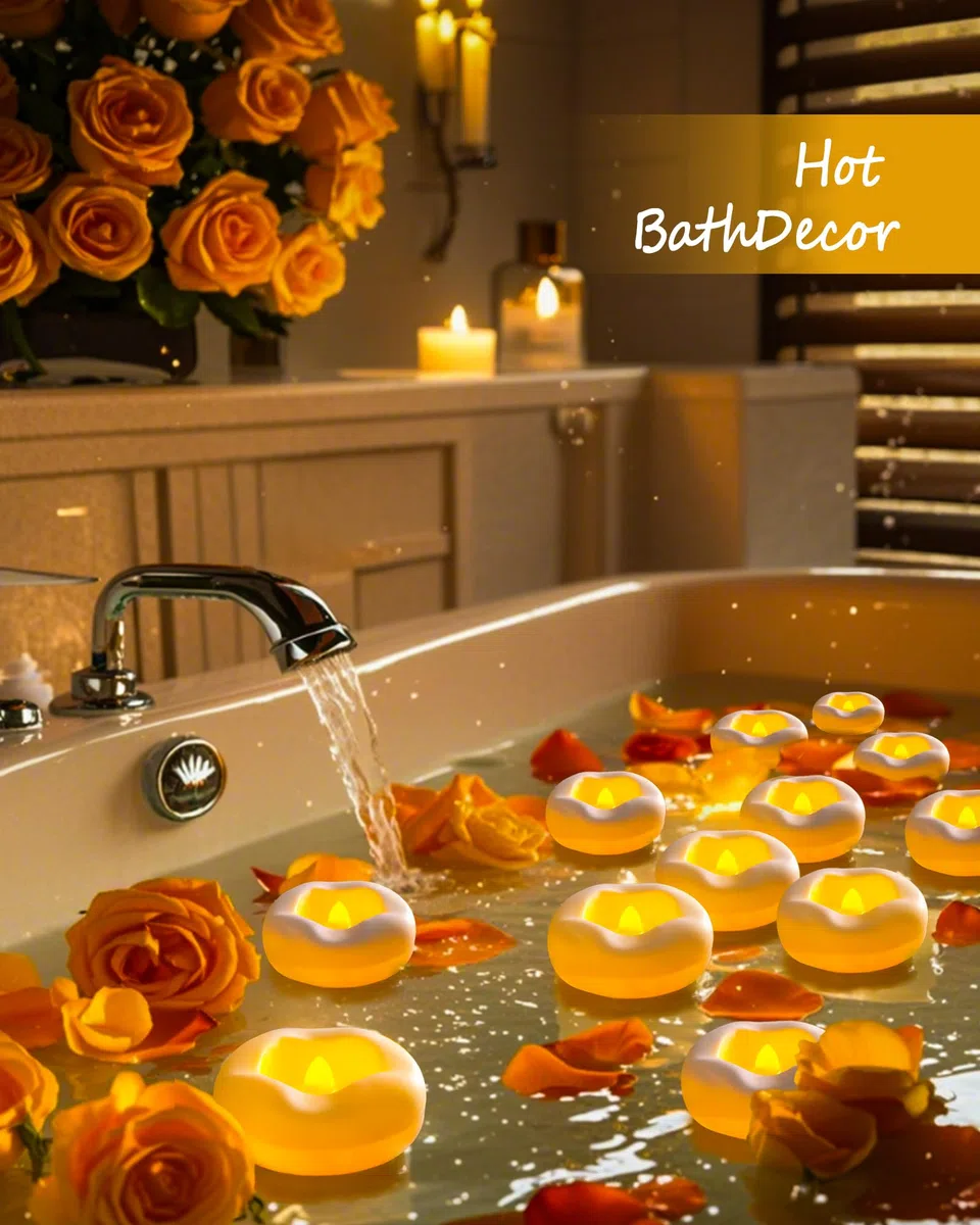 Da by 12 Pezzi Candele LED Fluttuanti ad Attivazione Acqua, Impermeabili con Pile CR2032 Incluse, Senza Fiamma per Bagno, Matrimonio, Feste e Decorazioni Casa