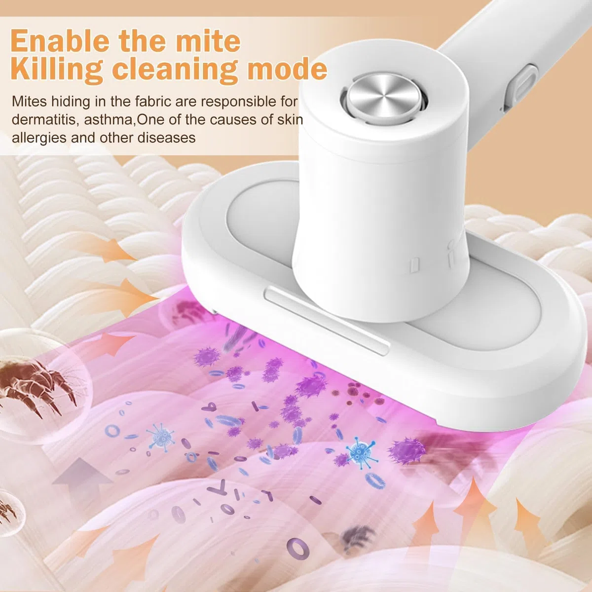 Yaasier Aspirapolvere antiacaro per acari, Battimaterasso antiacaro con luce UV e contenitore per polvere permanente HEPA, Aspiratore Anticari per divano/materasso/tessile