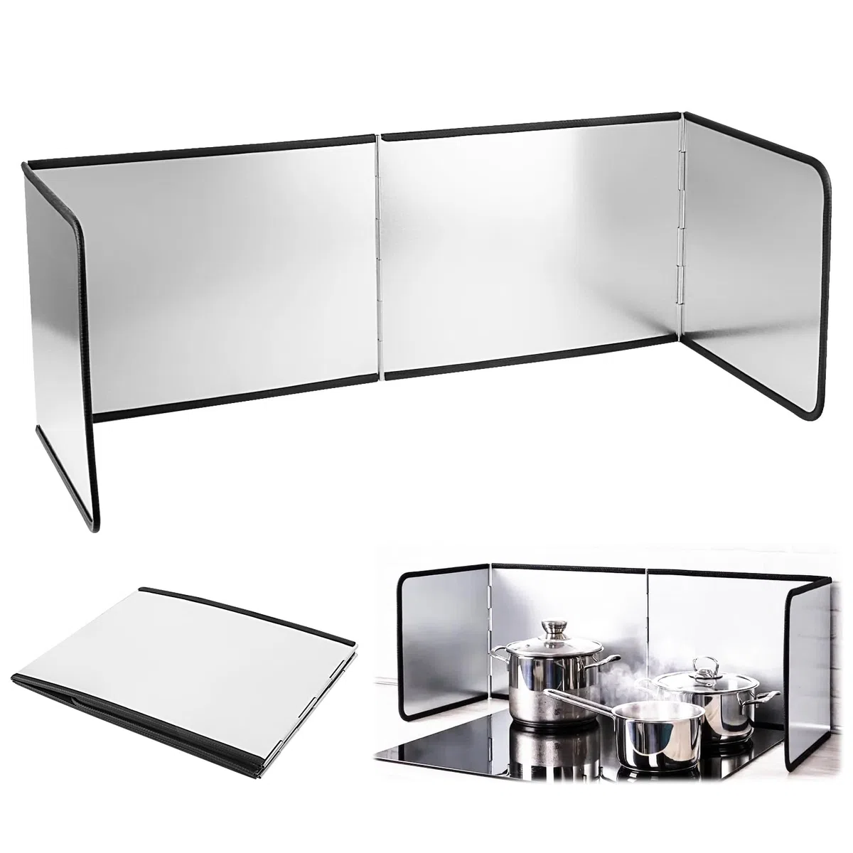 Pannello Paraschizzi Cucina Padella, 4 Lati Antiaderente Paraschizzi Parete Cucina Pieghevole, Protezione Protezione Schizzi di Olio per Cucine a Gas e Padella(76x29x30cm