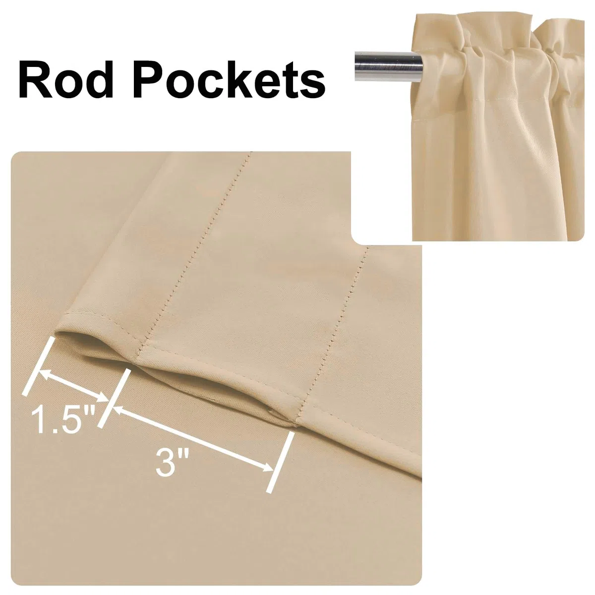 XWZO Tende oscuranti, da cucina, da bistrò, per piccole finestre, roulotte, 66 cm x 77 cm, beige per pannello, set da 2 pezzi
