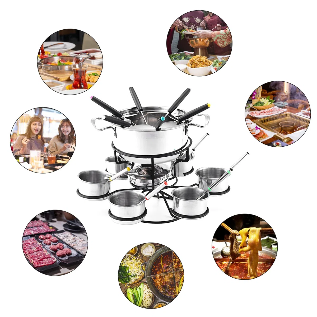 Kit per fonduta di formaggio rotante, 21 pezzi girevoli - Set di pentole per fonduta in ghisa per carne, cioccolato e formaggio Set per fonduta di formaggio per 6 persone Delr