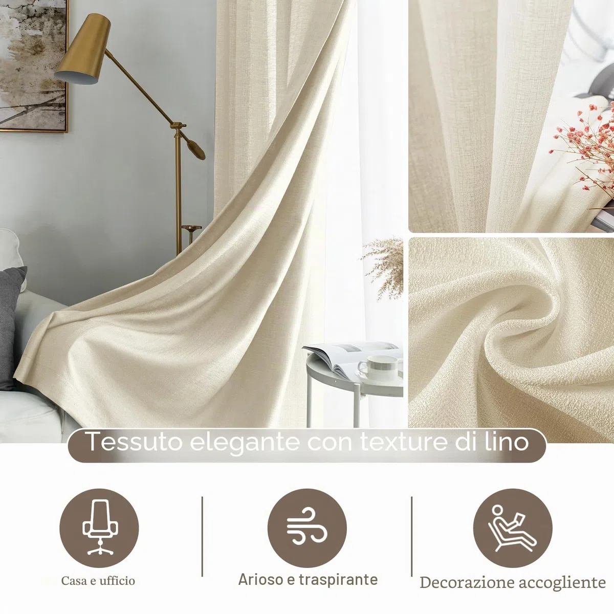 Melodieux Voile Tende per Interni per Camera da Letto Soggiorno sara Beige, 140 x 183 cm