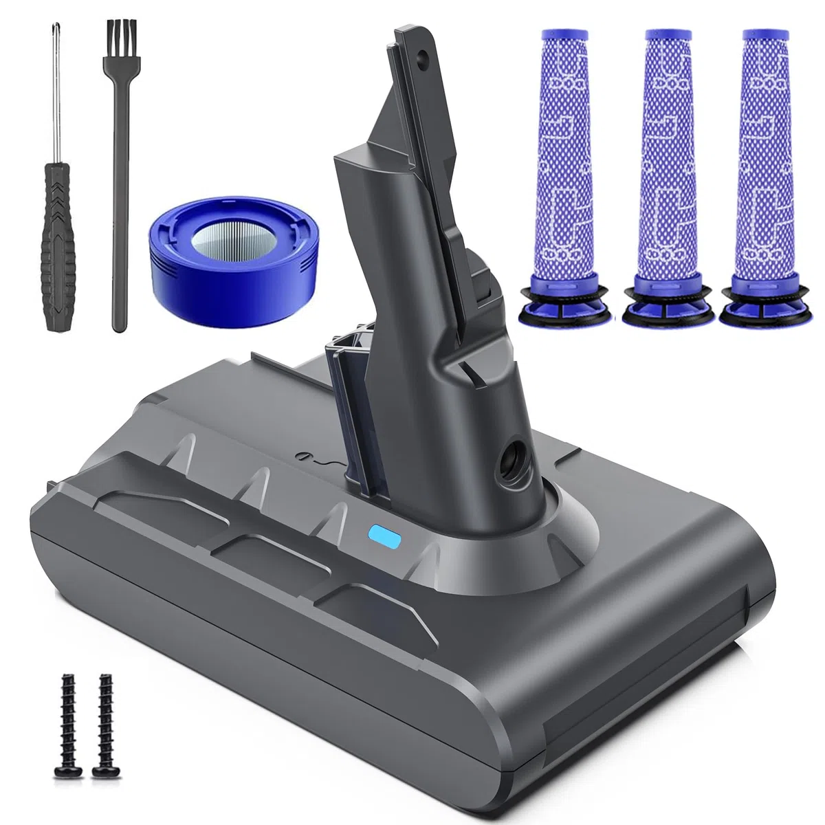 Keenstone Batteria per Dyson V7, 8000mAh 21.6V con Filtri 3PCS, Adatto per SV11 Trigger V7 Allergy Animal Motorhead Pro Car + Boat Fluffy Mattres Aspirapolvere