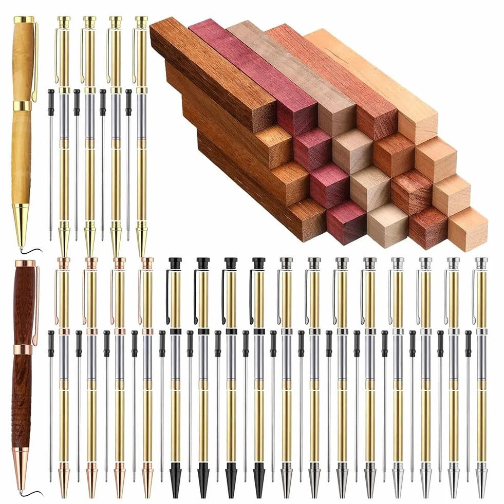 Kit di Forniture per Progetto di Fabbricazione di Penna a Tornio in Legno con Ricariche e Barre di Legno per Tornio a Legno.