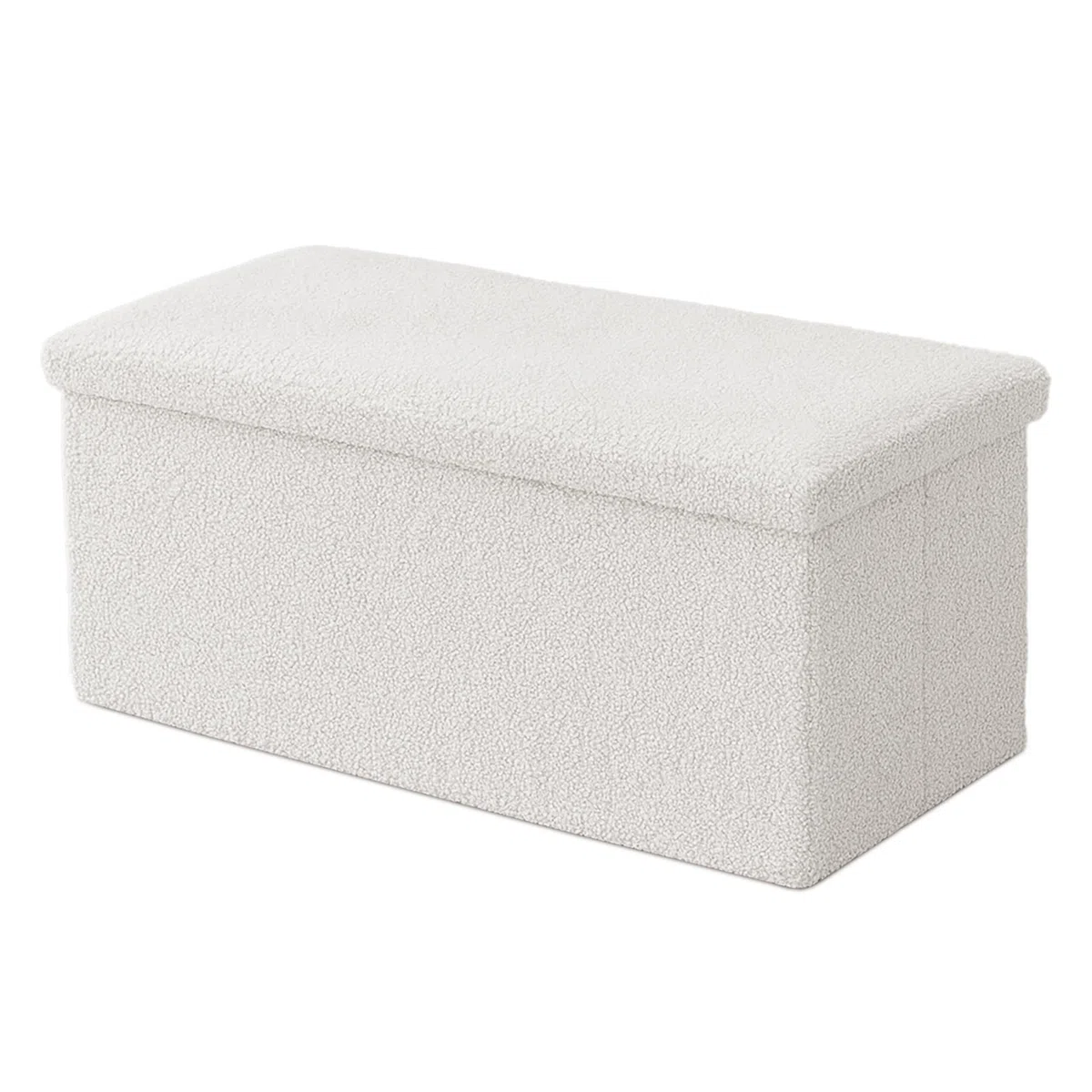 Panca Relaxdays, con Contenitore, Tessuto Teddy, Pieghevole, Imbottita, HLP: 38x76x38 cm, Bianca