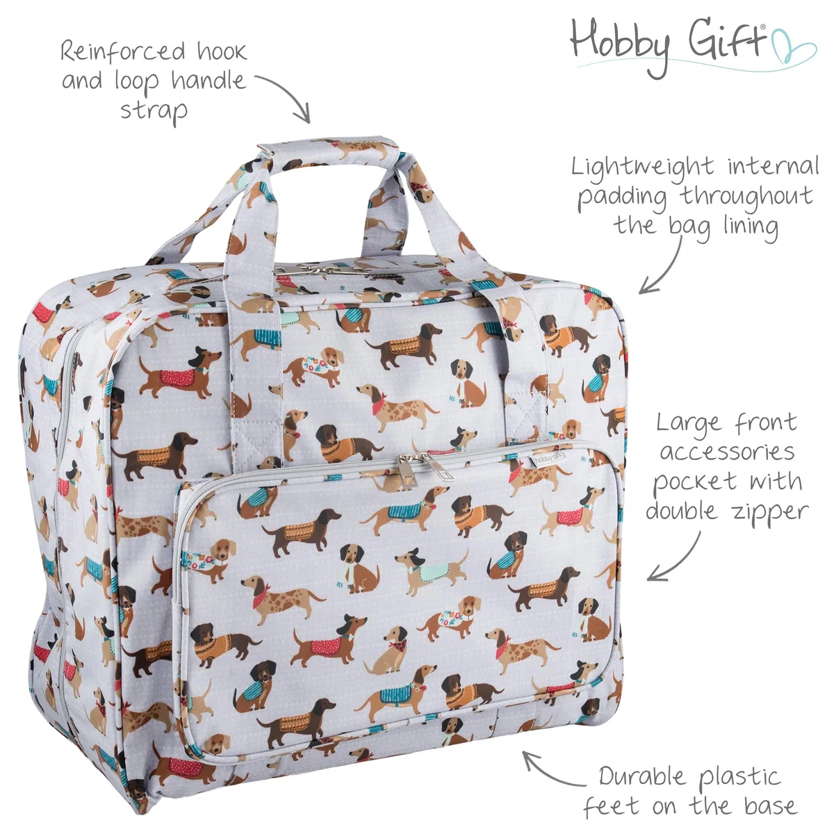 Hobby Gift Esclusiva borsa per macchina da cucire, borsa da trasporto imbottita in PVC, accessori extra, 20 x 43 x 37 cm