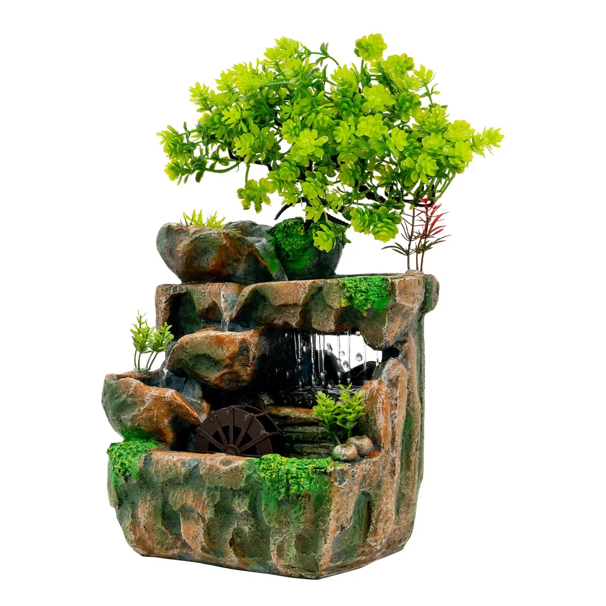 Fontana da interni a cascata, fontana da tavolo in resina con illuminazione a LED e regolazione del flusso d'acqua, per soggiorno, ufficio, meditazione, 27 x 20 x 16 cm