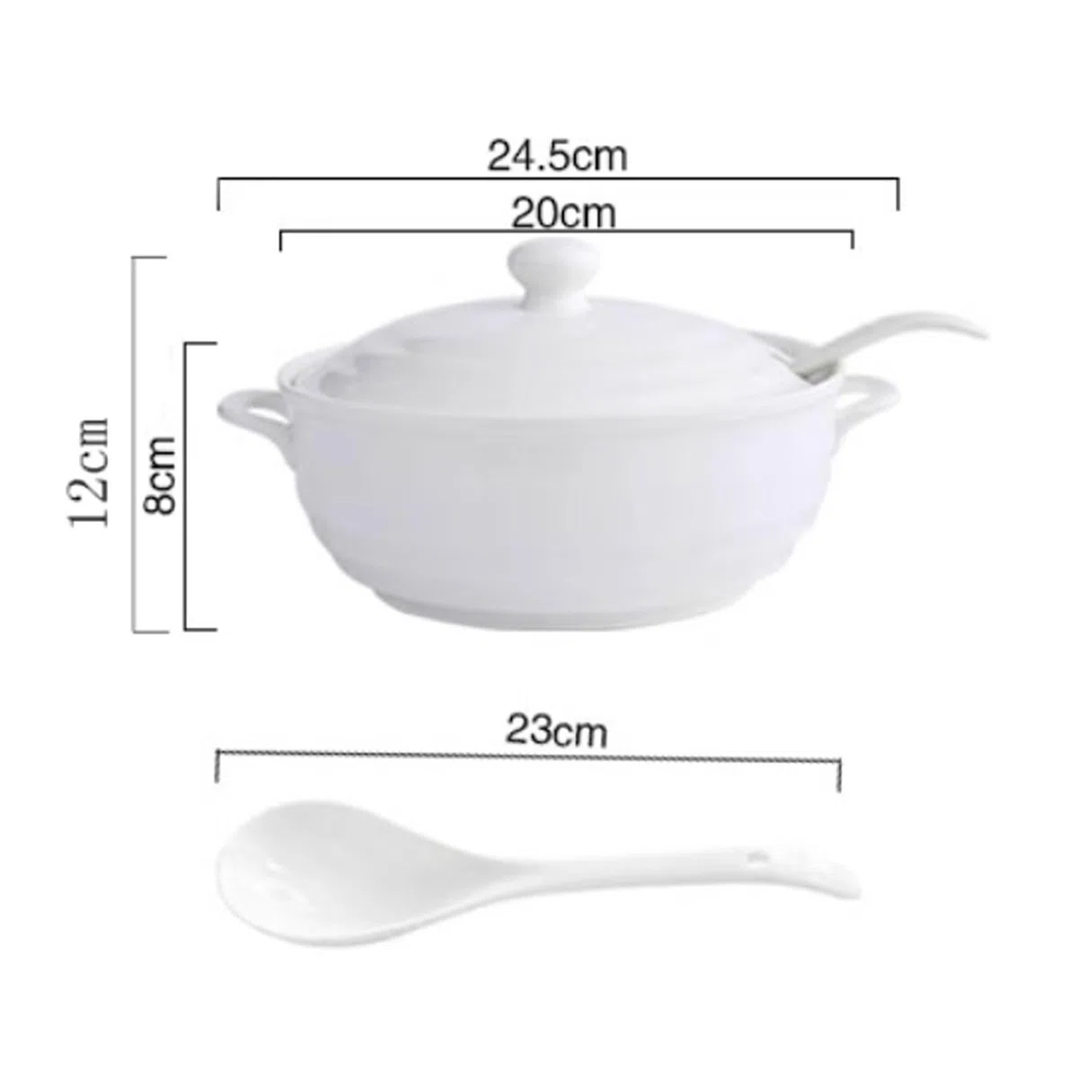 Zuppiera in ceramica con coperchio e mestolo, durevole e adatta al microonde, ideale per ristoranti, feste a casa e uso in cucina