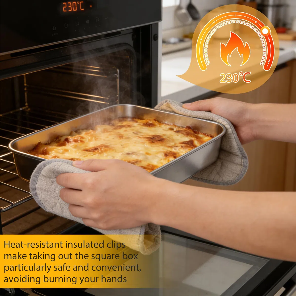 2 teglia quadrata Airfyer, in acciaio inox Brownie con griglia di scolapiatti e clip di isolamento termico, perfetto per lasagne brownie torte, non tossico, friggitrice ad aria calda per Ninja, Cosori