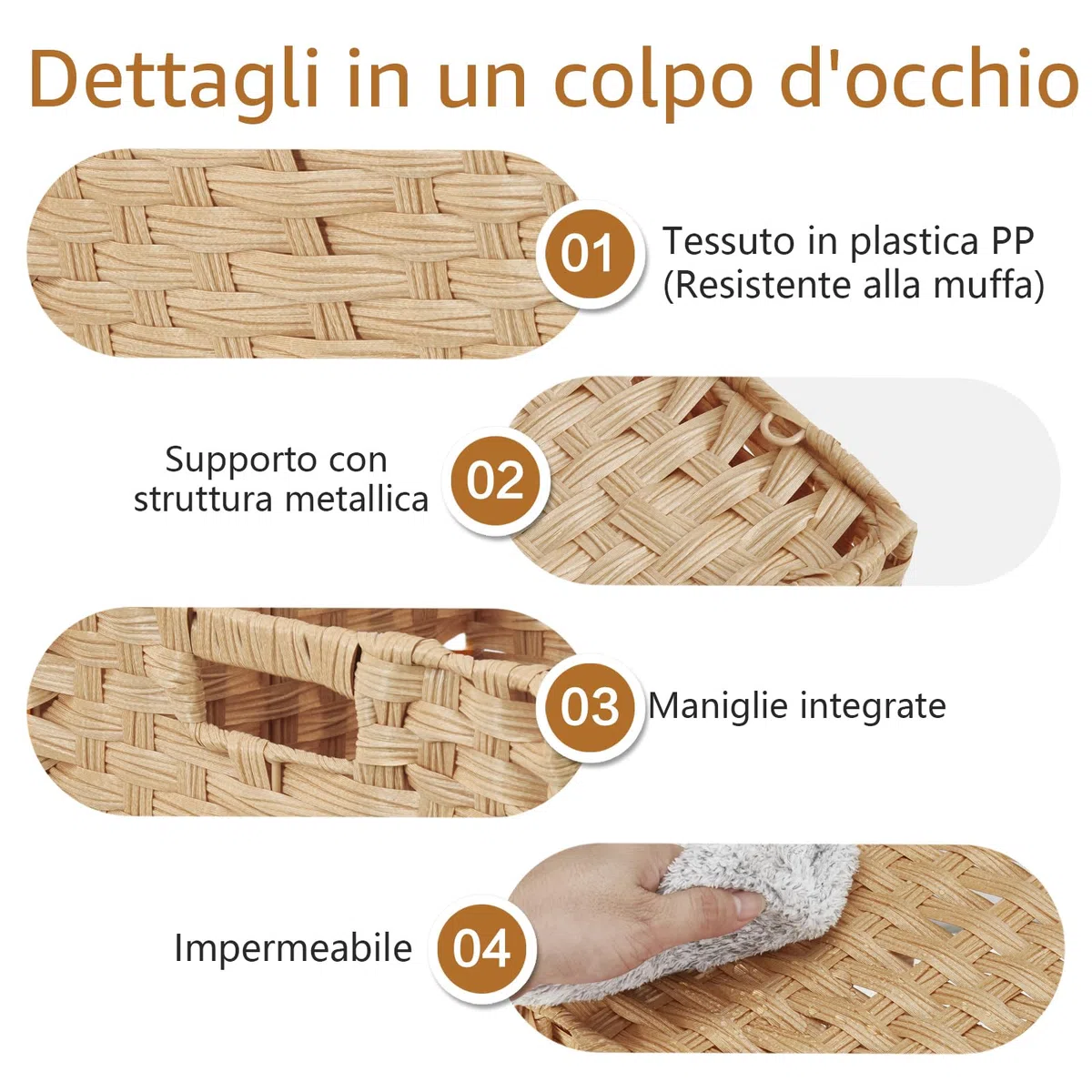 Sagittar, cestino intrecciato pieghevole in rattan sintetico, 25x25x25 cm, cestino portaoggetti per dispensa, credenza, credenza per giocattoli, cestino a cubo per scaffale, impermeabile, antimuffa, 4