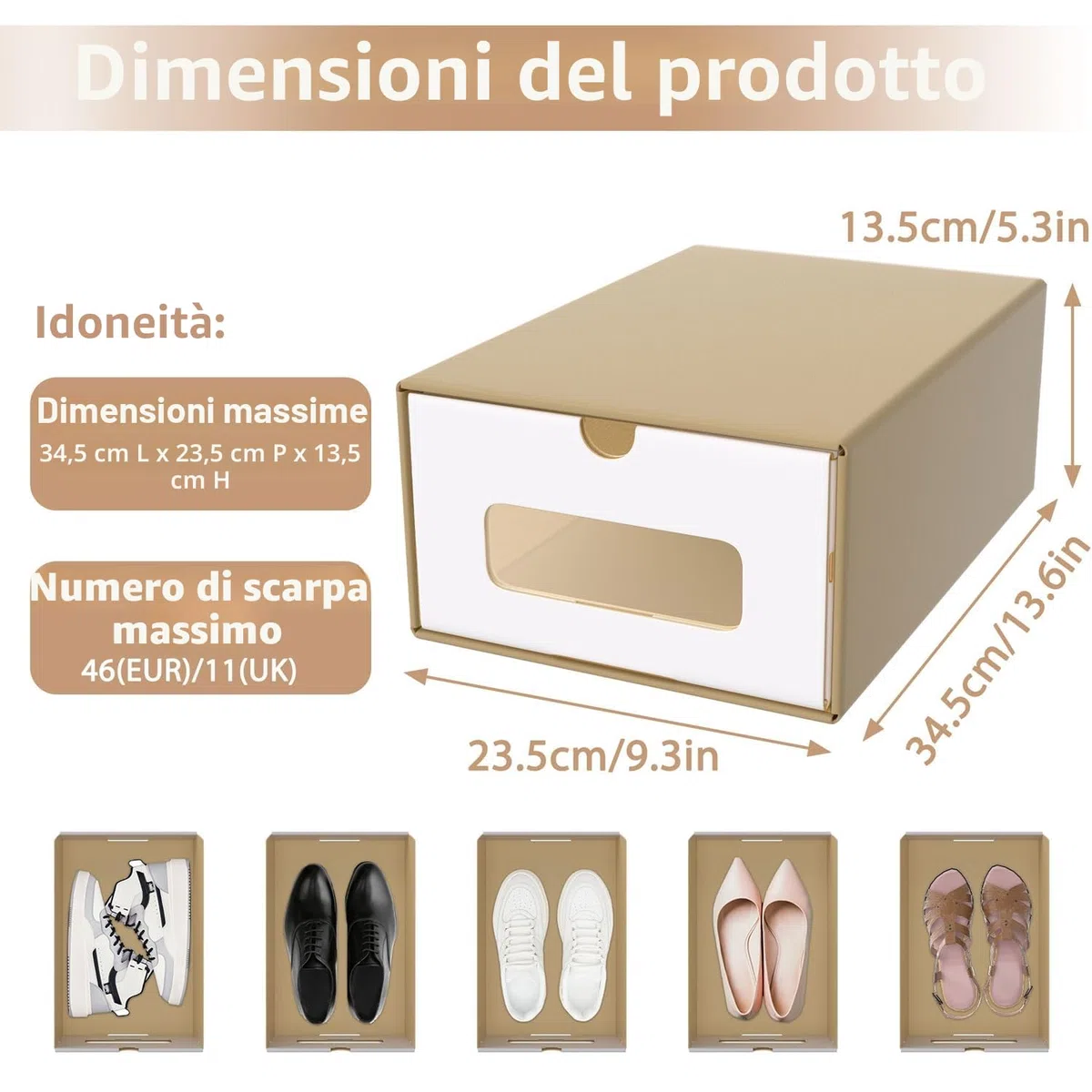 UISEBRT 10 scatole impilabili con finestra trasparente per scarpe, per cameretta, ufficio, soggiorno, camera da letto, marrone