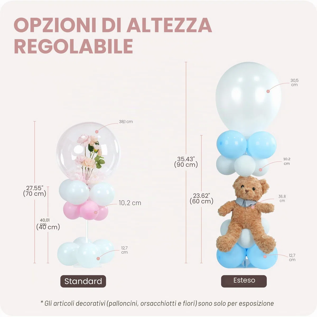 YALLOVE Supporto per Palloncini in Acrilico per Tavolo Altezza Regolabile 40cm 60cm Supporto per Bastoncini di Palloncini con Base per Decorazioni Tavolo Pavimento Matrimoni Compleanni Feste, 4 Pezzi