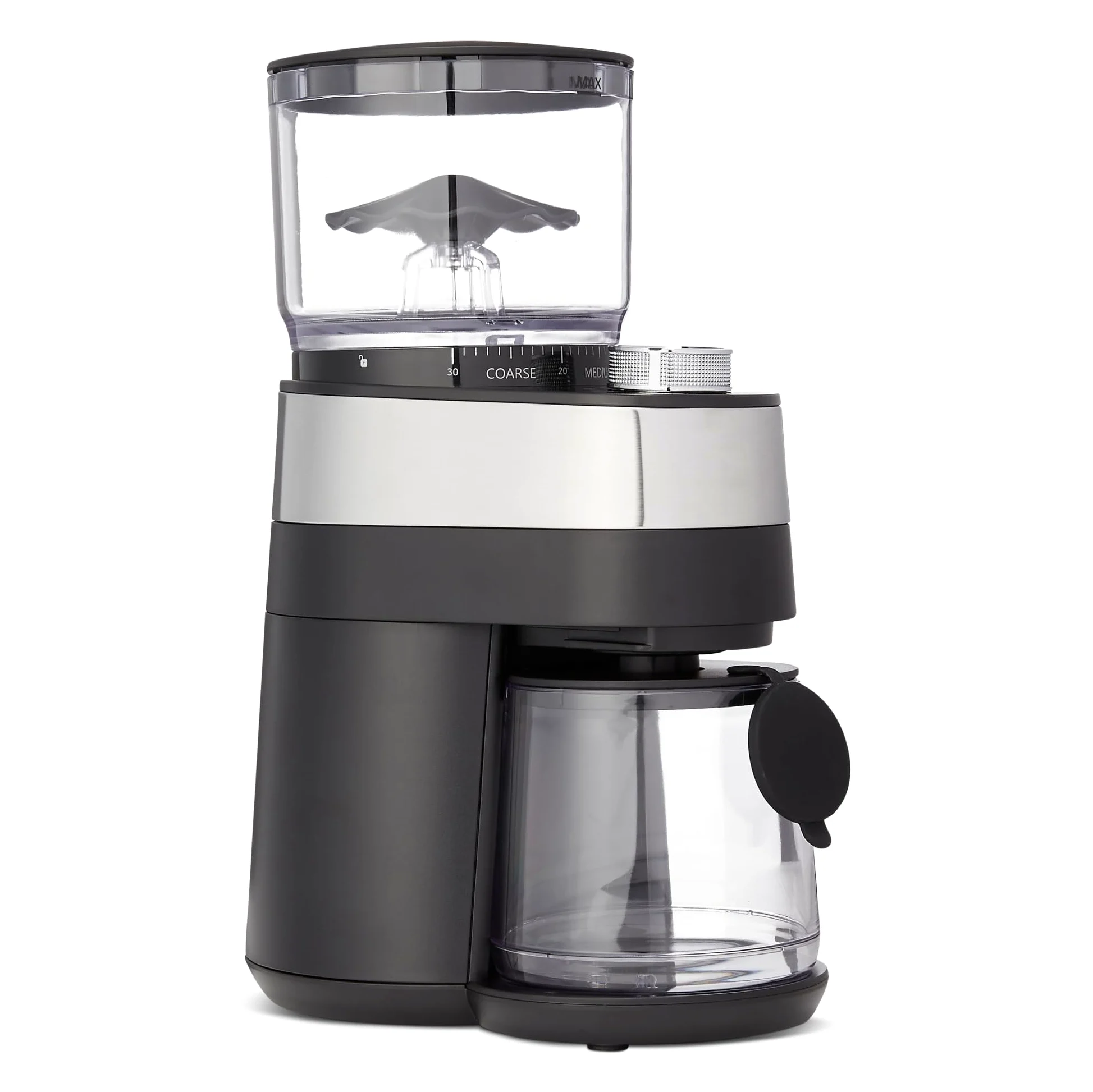 Amazon Basics Macinacaffè elettrico con 30 impostazioni di macinino per macchina da caffè francese, caffè americano ed espresso, nero