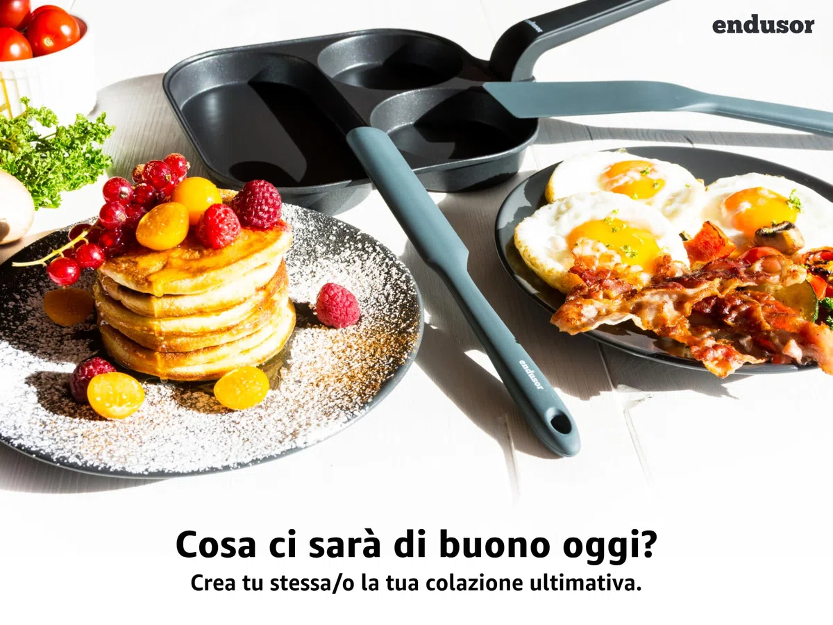 endusor Padella pancake uova bacon e verdure - 21cm padella per pancakes antiaderente con coperchio | Per Fornelli a Induzione Gas Ceramica Elettrici | Piastra Uova Frittata Muffin Bacon Burger