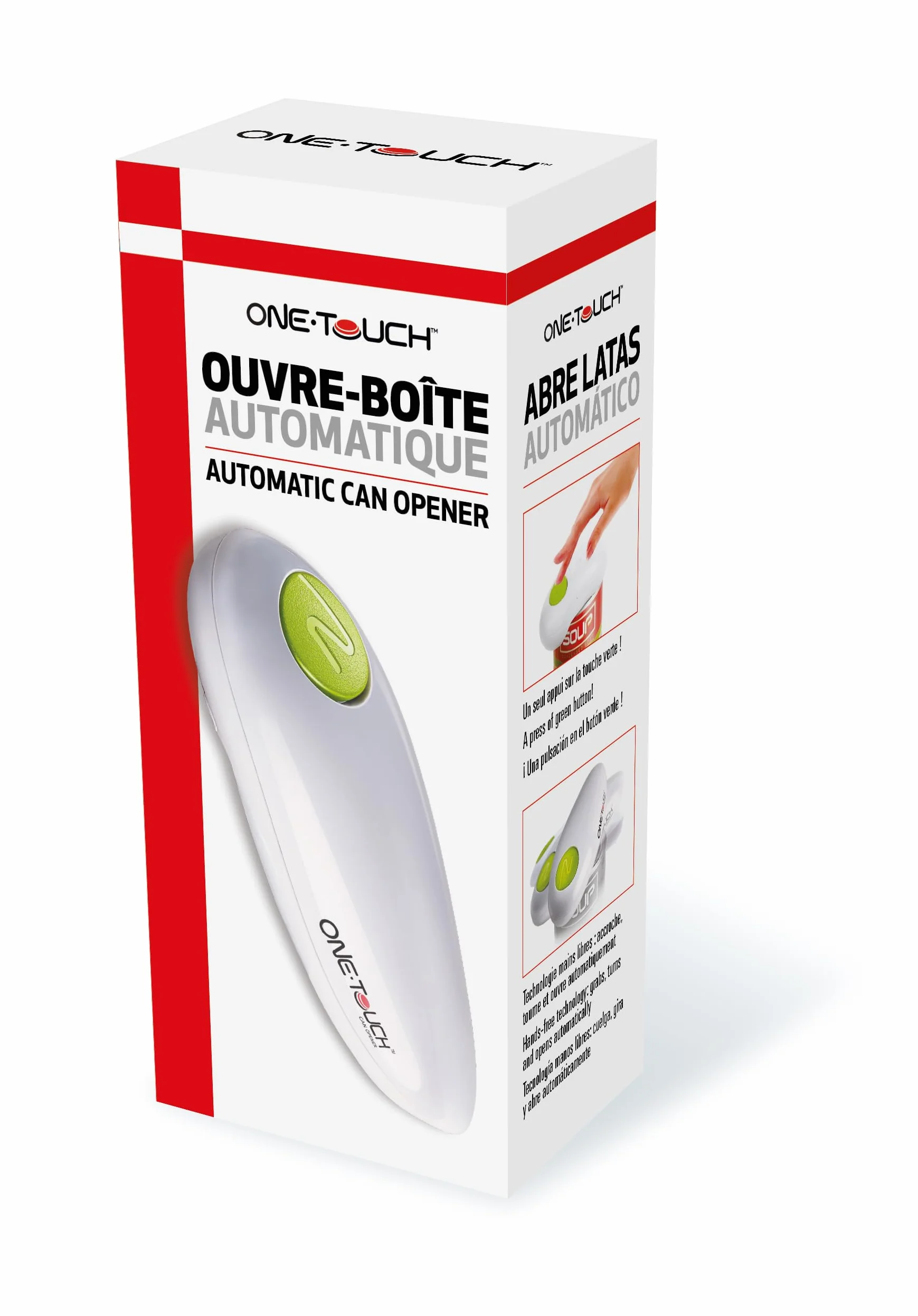 ONE TOUCH KC08 - Apriscatole elettrico a mani libere, senza sforzi inutili, con una semplice pressione per aprire le scatole in modo sicuro, bianco