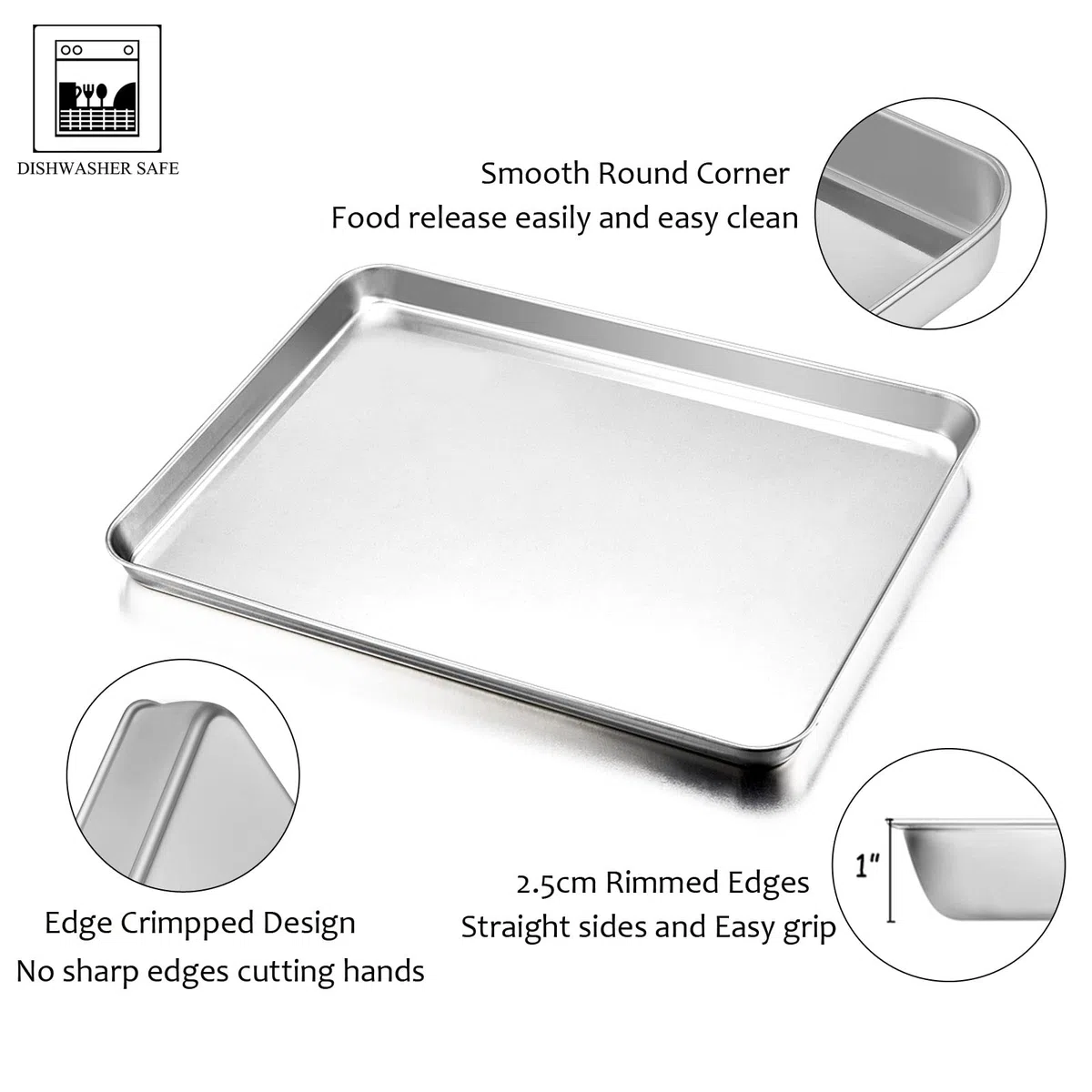 HaWare Set di 2 teglie da forno in acciaio inox – piatto a bordo – sano e non tossico, facile da pulire e lavabile in lavastoviglie