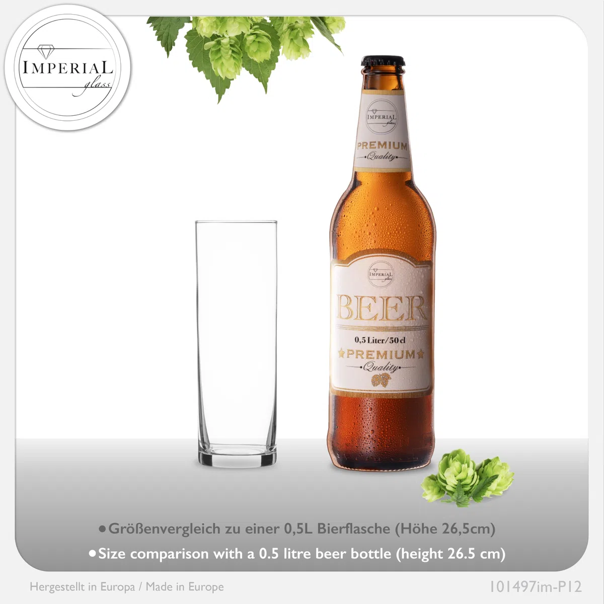Imperial, set di 12 bicchieri da birra in vetro, 200 ml (max. 250 ml), bastoncini da birra da 0,2 l, lavabili in lavastoviglie
