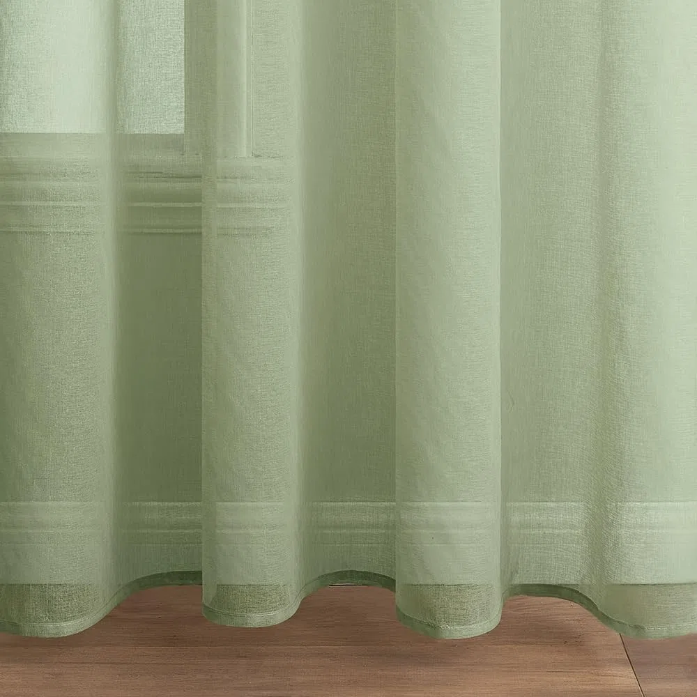EMEMA Sheer - Set di 2 tende in voile, con fettuccia arricciata, trasparenti, in voile, poliestere, trasparente, per soggiorno, camera da letto, 140 x 260 cm (larghezza x altezza), colore verde salvia