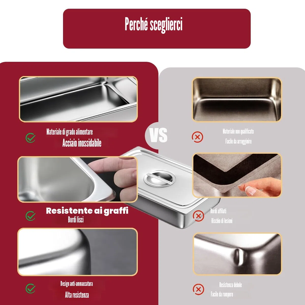 Set ciotole per impanare 3 pezzi, Contenitore GN 1/3, Contenitori acciaio con coperchio, 32,5 x 17,5 x 6,5 cm, cotoletta carne - linea per impanare in metallo rettangolare