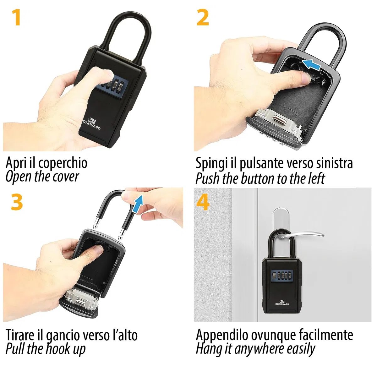 IRONGUARD IG014 - Cassetta di sicurezza per chiavi - Con lucchetto - Contenitore grande - Resistente alle intemperie - Combinazione a 4 cifre - Ideale per chiavi ingresso casa, garage e B&B