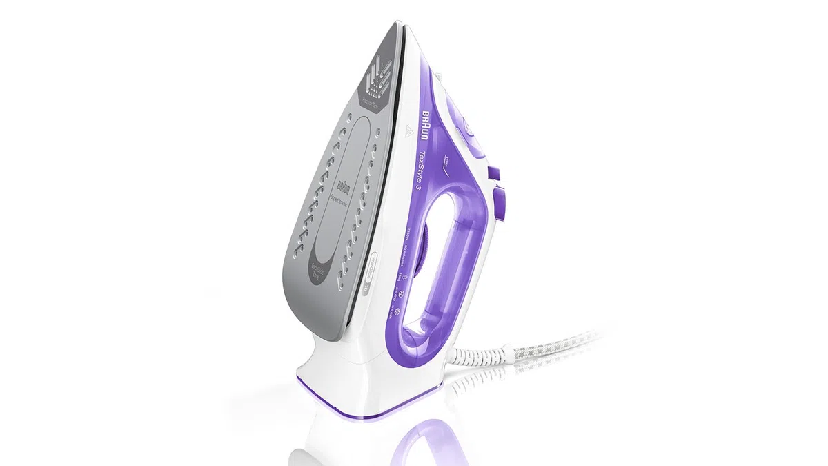 Braun TexStyle3 SI3042VI Ferro da Stiro a Vapore, 5 Anni di Assistenza, Piastra in SuperCeramic, Riscaldamento rapido, Stiratura Verticale, Punta di Precisione, Getto di Vapore 160g/min, Viola