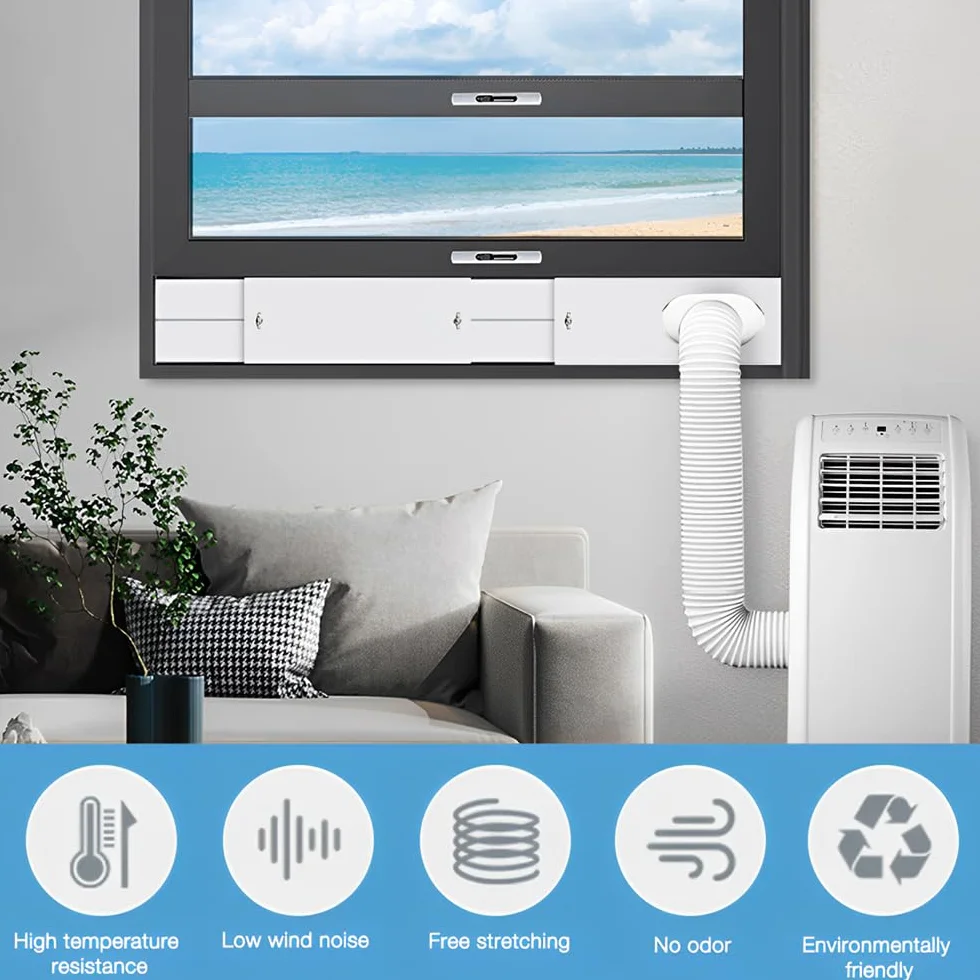 Kit di Sfiato per Finestra del Condizionatore, 4 pezzi, 16 x 43-140 cm, Tubo di Scarico 13/15 cm, Condizionatore d'Aria Portatile Windows Vent Kit