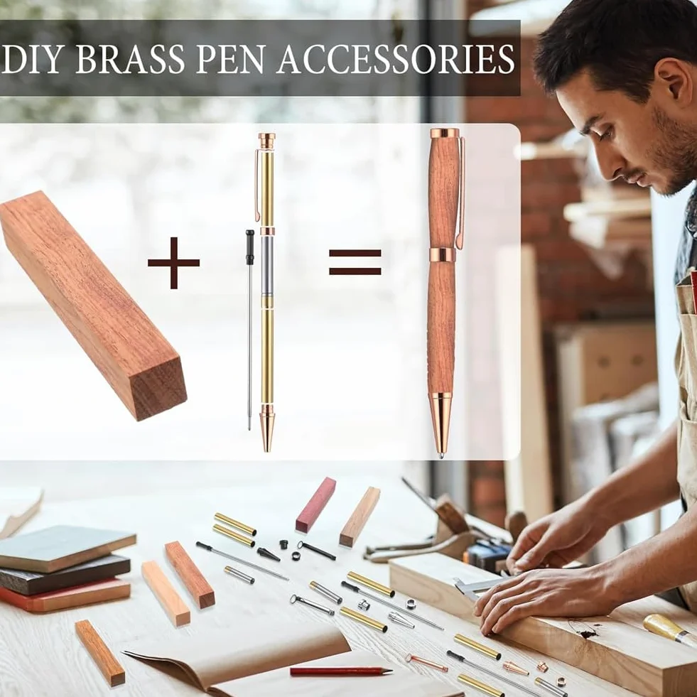 Kit di Forniture per Progetto di Fabbricazione di Penna a Tornio in Legno con Ricariche e Barre di Legno per Tornio a Legno.