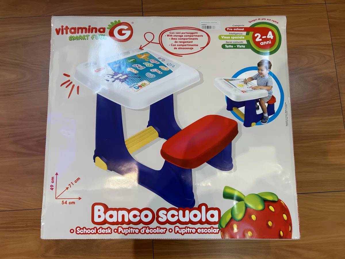 Vitamina G Banco Scuola per Bambini, con Seduta Integrata, Blu e Rosso, 72x49x54 cm, età 2-4 Anni
