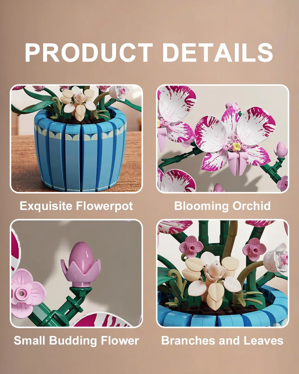 TYCOLE Orchidea Set da Costruire, 779 Fiori Artificiali Botanicals Decorazione Casa Ufficio, Regalo Bambini Adulti Adolescenti, Compleanno, Natale, San Valentino