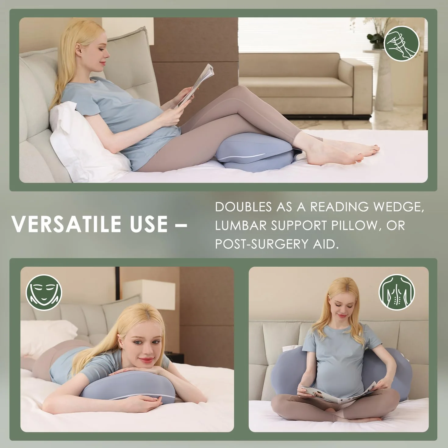 Chilling Home Cuscino Gravidanza, per Dormire in Memory Foam, per Pancia, Schiena, Cuscino per il Corpo Regolabile e Portatile, per Chi Dorme sul Fianco (Blu)