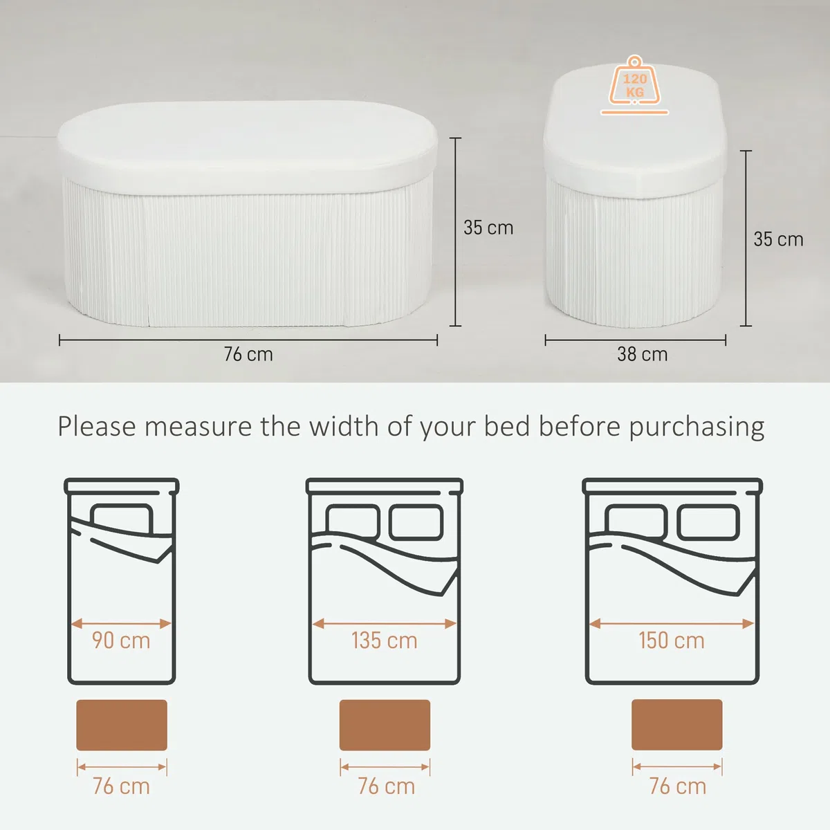 HOMCOM Pouf Contenitore Pieghevole, Panca Moderna Imbottita con Rivestimento in Velluto, Poggiapiedi con Contenitore da 72L per Salotto e Camera, 76x38x35 cm, Crema