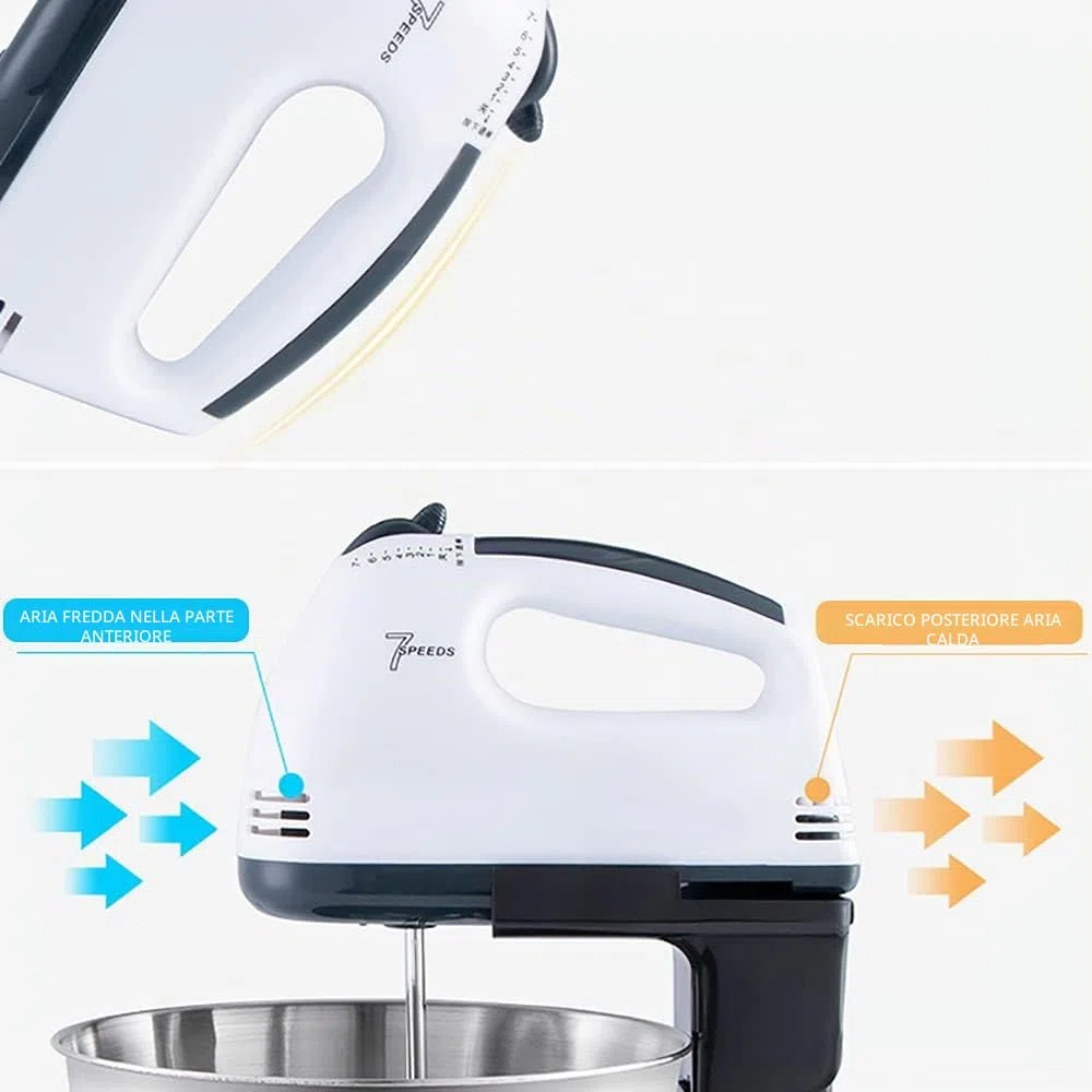Robot da cucina impastatrice con 7 velocità, mixer per torte con ciotole in acciaio inox da 1,7L, dispositivo multifunzione, frullatore, impastatrice, stand mixer, 100W