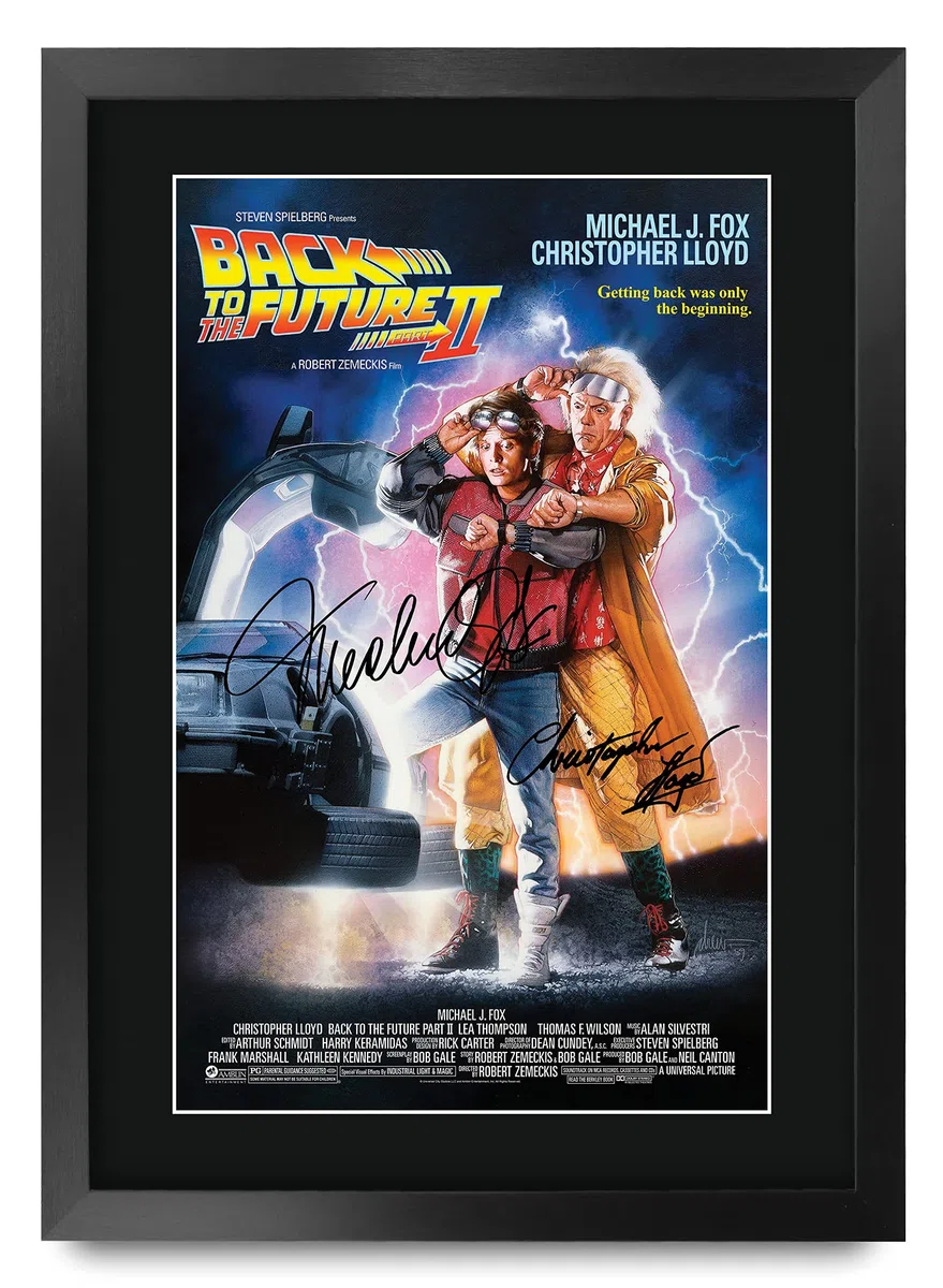 HWC Trading A3 Ven Ritorno al Futuro 2 Messaggio Fusioni Firmata da Regalo Autograph Stampato Regalo Framed Christopher Lloyd Michael J Fox Reading Picture Photo Print