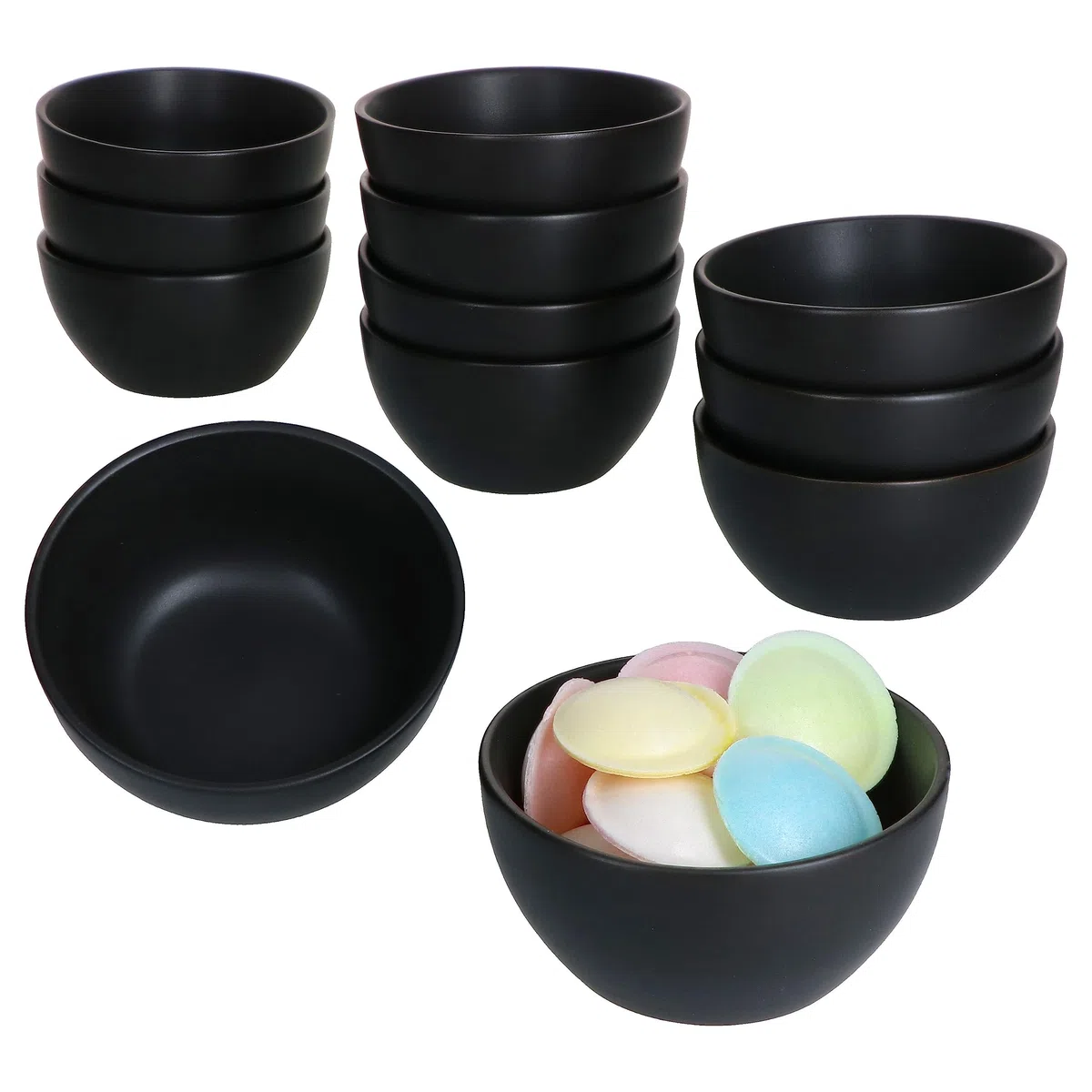 MamboCat London Lampart Nero Kattegat - Set di 12 ciotole per snack e dip, Ø 10 cm, 150 ml, 12 persone, nero opaco, ciotola per composta, dessert mini ciotola, per antipasti & Co I in gres