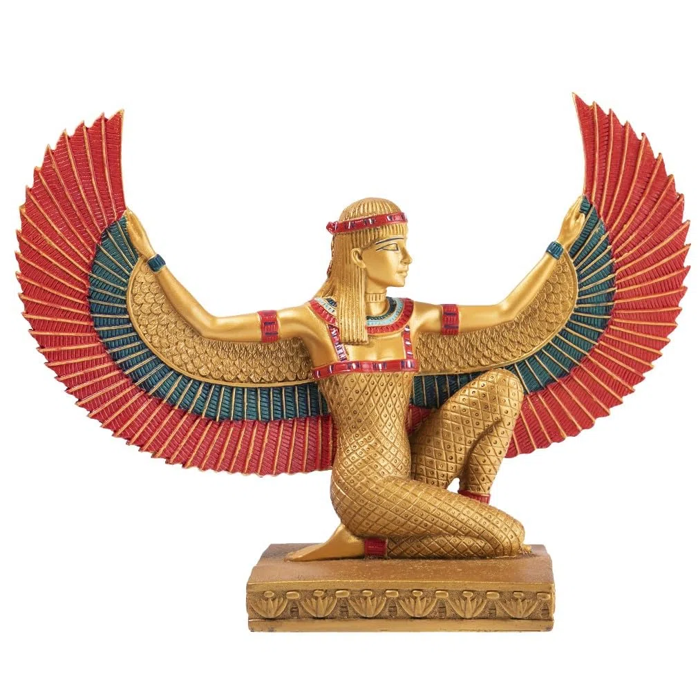 lachineuse - Statuetta di Iside alata 21 cm - Statua della Dea Iside rossa e oro - Statuetta per la decorazione d'interni dell'antico Egitto - Oggetto decorativo egiziano - Idea regalo originale