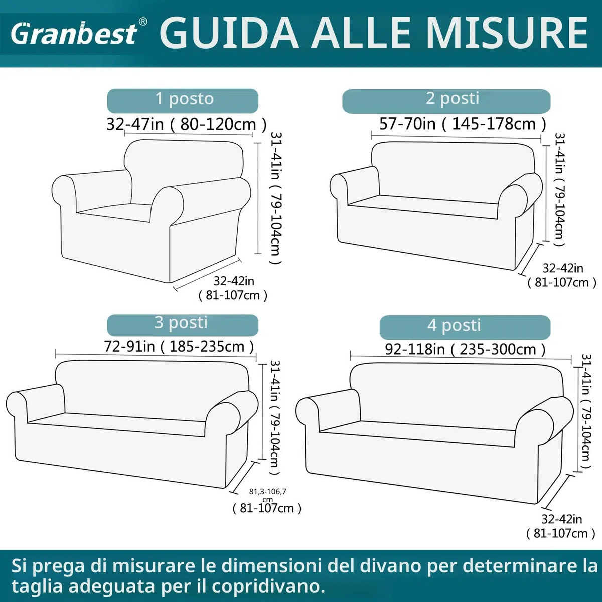 Granbest Copridivano elasticizzato, idrorepellente, 1 pezzo, in spandex, jacquard, con gommapiuma antiscivolo (3 posti, grigio)