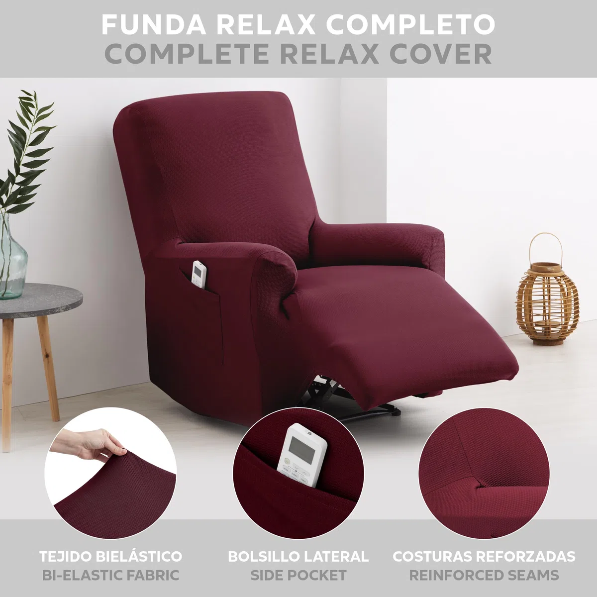 Textilhome Copripoltrona Relax Reclinabile TEIDE 1 Posto – Fodera Elasticizzata, Copridivano Poltrona Protettiva Antigraffio Anti-Animali – Colore Rosso (70-100 cm)