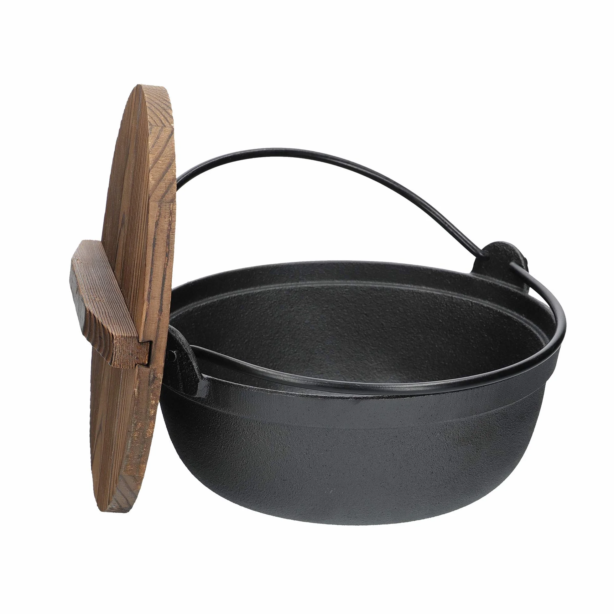 KitchenCraft World of Flavours Pentola Giapponese in Ghisa con Coperchio in Legno, Colore Nero, 21 x 21 x 10 cm, Capacità 1,5 Litri