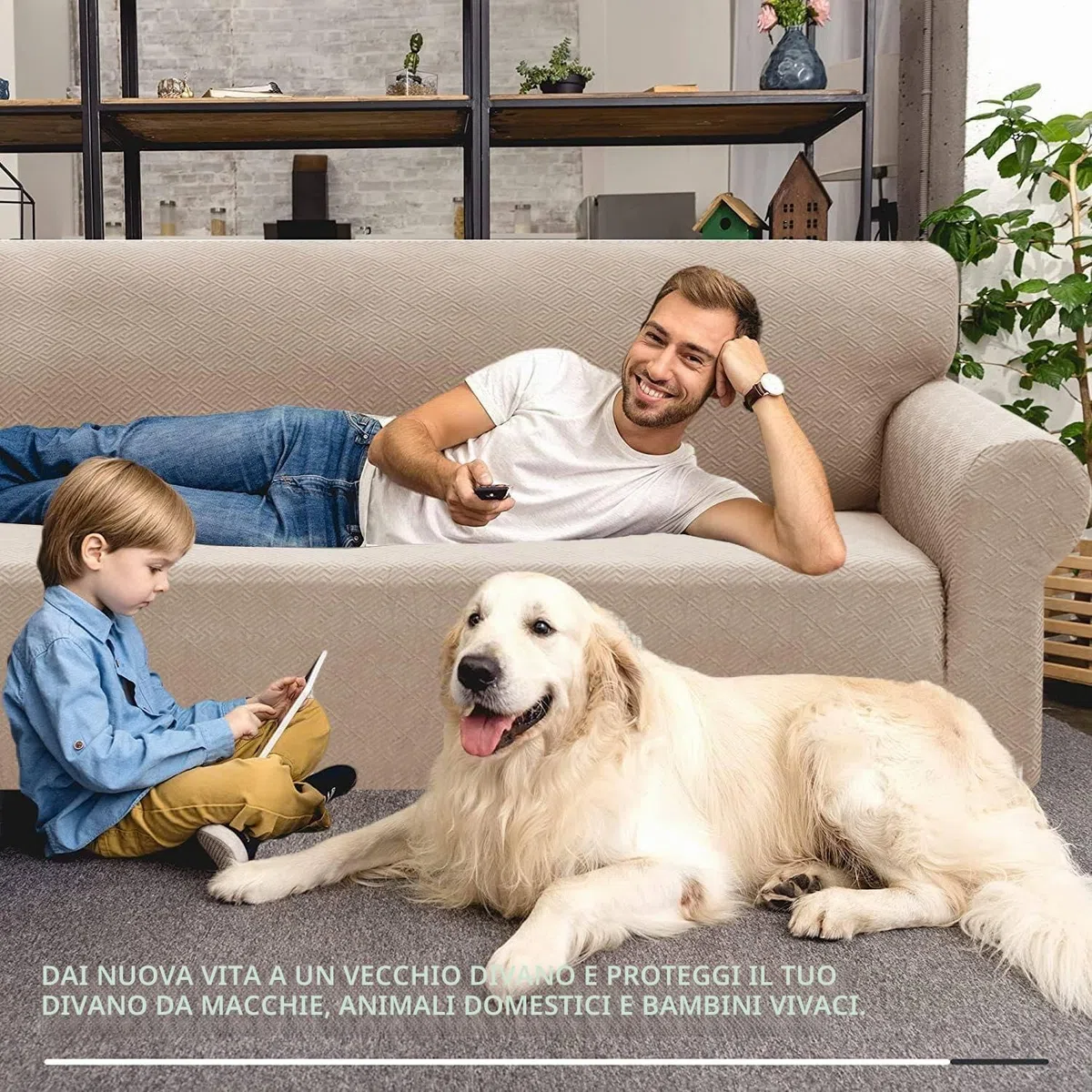 XINEAGE Copridivano 2 Posti Elasticizzato, Fodere Copridivano con Braccioli per Il Soggiorno, 1 Pezzo Copridivani Universale, Copri Divani Antiscivolo per Cani, Animali Domestici, Cachi