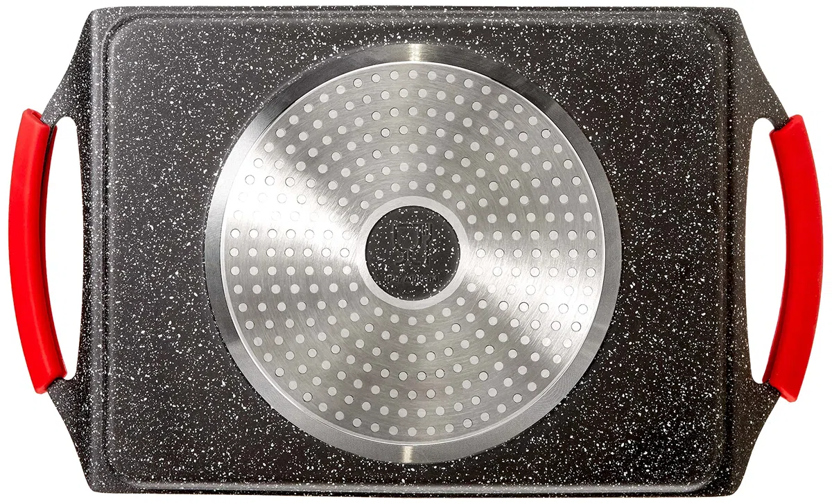 Euronovità EN-22141 Padella, Griglia, bistecchiera pietra nera 46 cm stone vulcanica rivestimento in pietra,fondo induzione