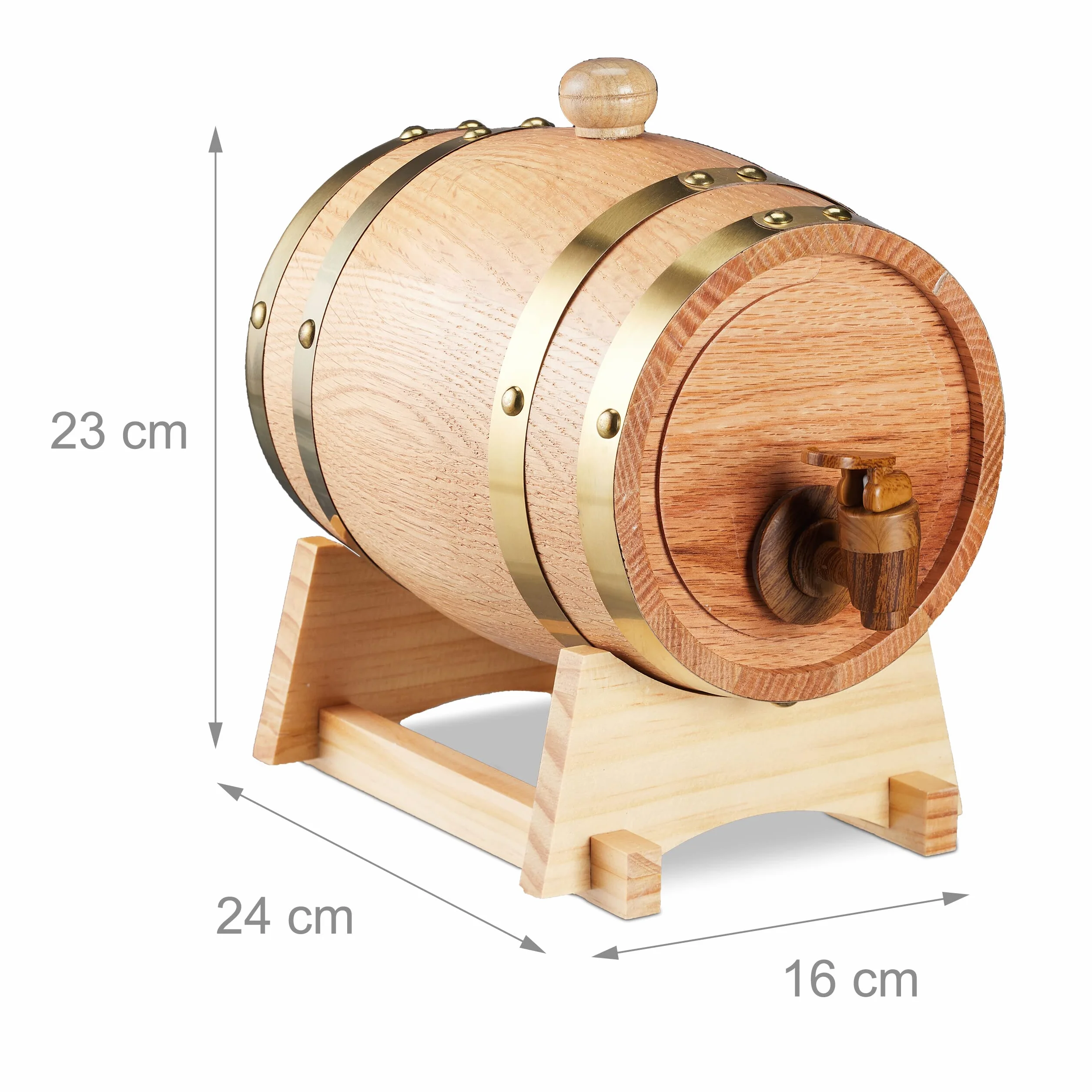 Relaxdays Botte da 1,25 Litri per Liquori, Piccolo Barile in Legno di Quercia, con Rubinetto, per Whisky, Vino, Marrone