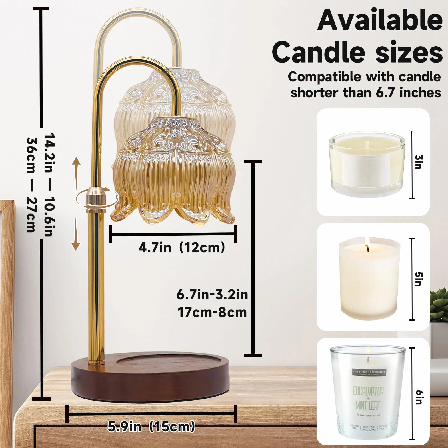 Lampada Scaldacandela Dimmerabile con Timer e Altezza Regolabile Senza Fiamma per Candele in Vaso Elettrico
