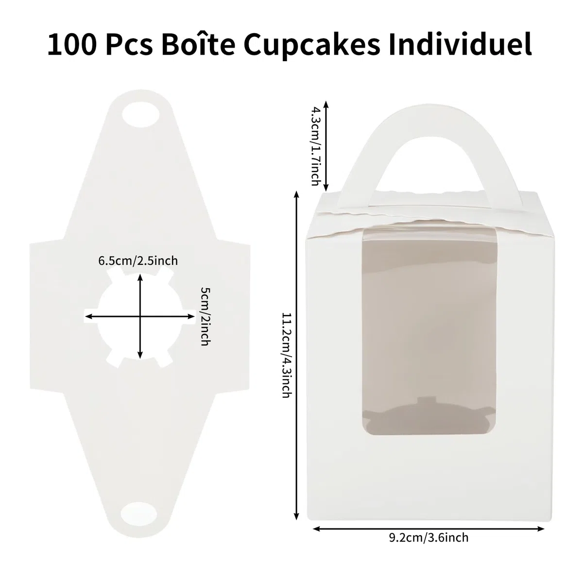 100 Pezzi Scatole per Cupcake Singoli, Scatole Cupcake Bianche Singole, Scatola Cupcake con Finestra e Maniglia per Torte di Cartone per Compleanno, Natale, Festival