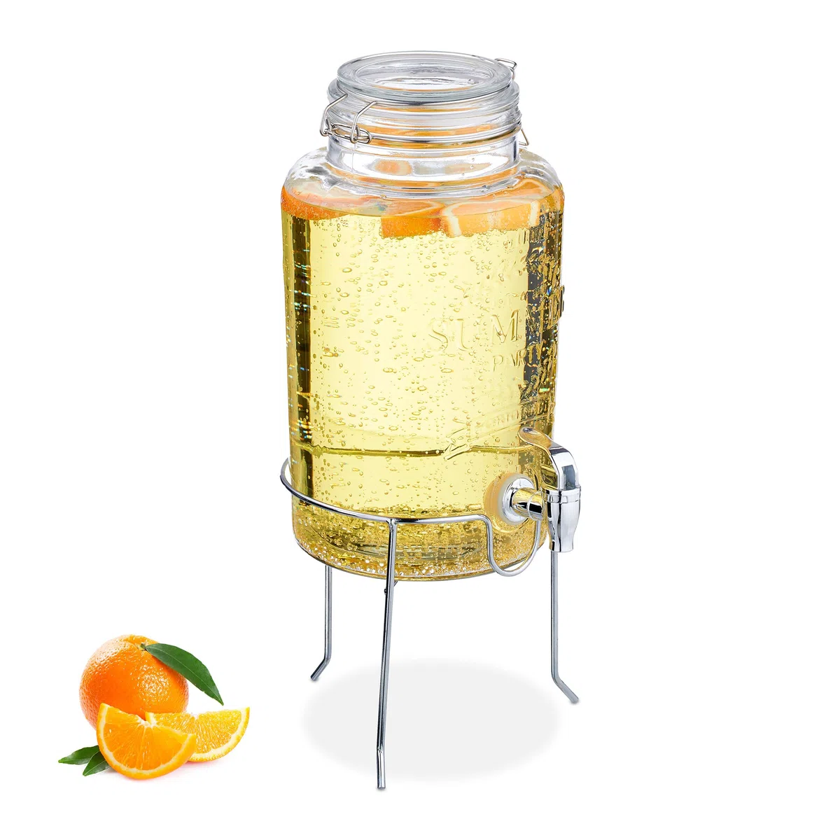 Relaxdays Dispenser in Vetro per Bevande, Erogatore 5 L Rubinetto, Coperchio e Rialzo, Distribuitore Acqua e Limonata