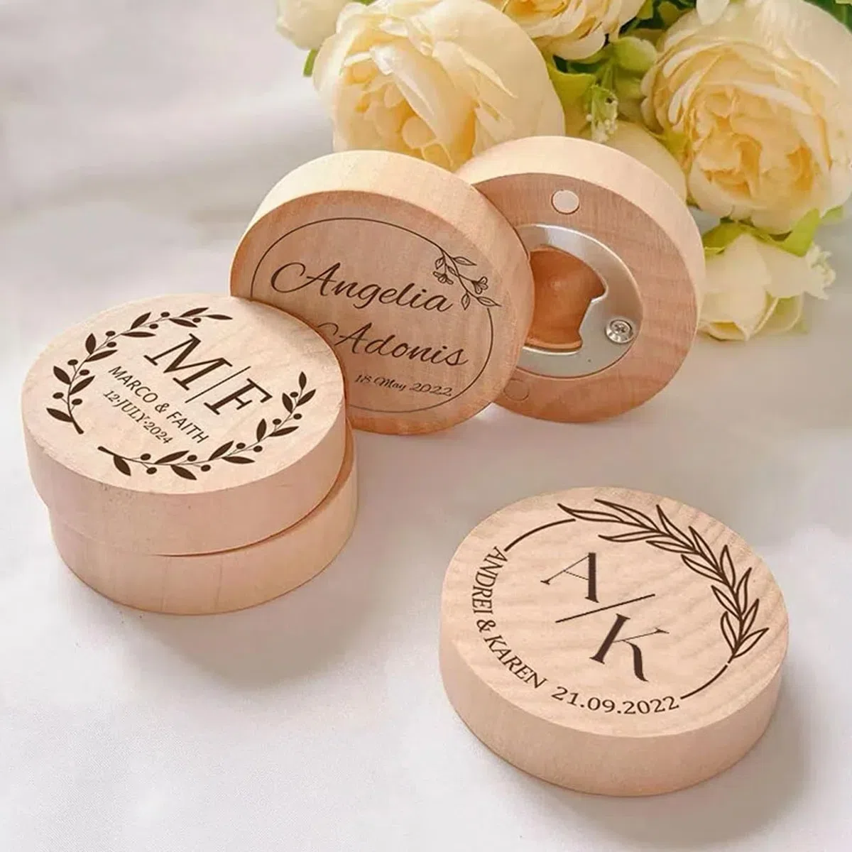Apribottiglie Magnetico In Legno Personalizzato, Bomboniere E Regali For Matrimoni, Magnete For Frigorifero In Legno Inciso Personalizzato(30pcs)