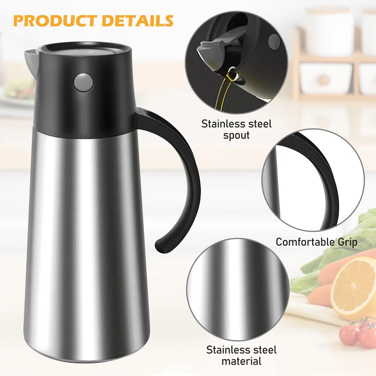 Salsiera termica in acciaio inox, 750 ml, con coperchio per auto, erogatore di olio in acciaio inox, ciotola per salsa argentata, vaso per salsa termica, tazza per olio d'oliva, crema e maionese