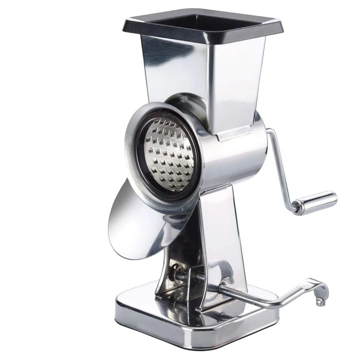 Westmark Grattugia a tamburo per manderlo in acciaio inox con 2 inserti e base a ventosa, Altezza: 21 cm, Acciaio inox/Plastica, Exklusiv, Argento/Nero, 97172260